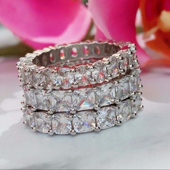 White Gold over 925 diamond eternity wedding ring - Picture 7 of 14